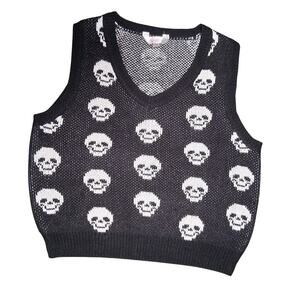 No Boundaries Size L Black Knit Skulls Pattern Vest Large Knit Halloween Spooky